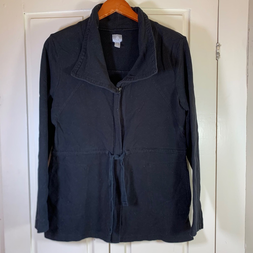 GapFit Womens‎ G Shawl Yoga Jacket Black Full Zip Drawstring Waist Medium 985519